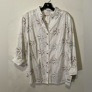 Alfred Dunner Blouse, LSBF, sequin detail long sleeve button top sz. 20w NWT